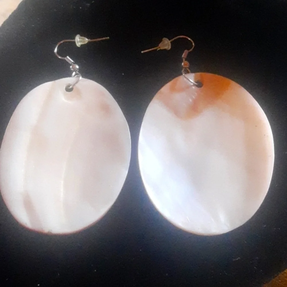 Large Pink Shell Dangle Earrings with Smooth Glossy Finish